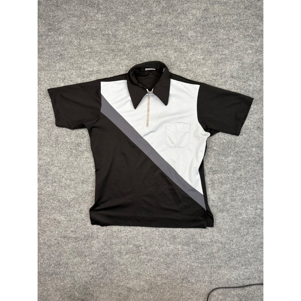 Vintage King Louie Bowling Shirt Men Medium Black White Pinmissers 70s Talon Zip